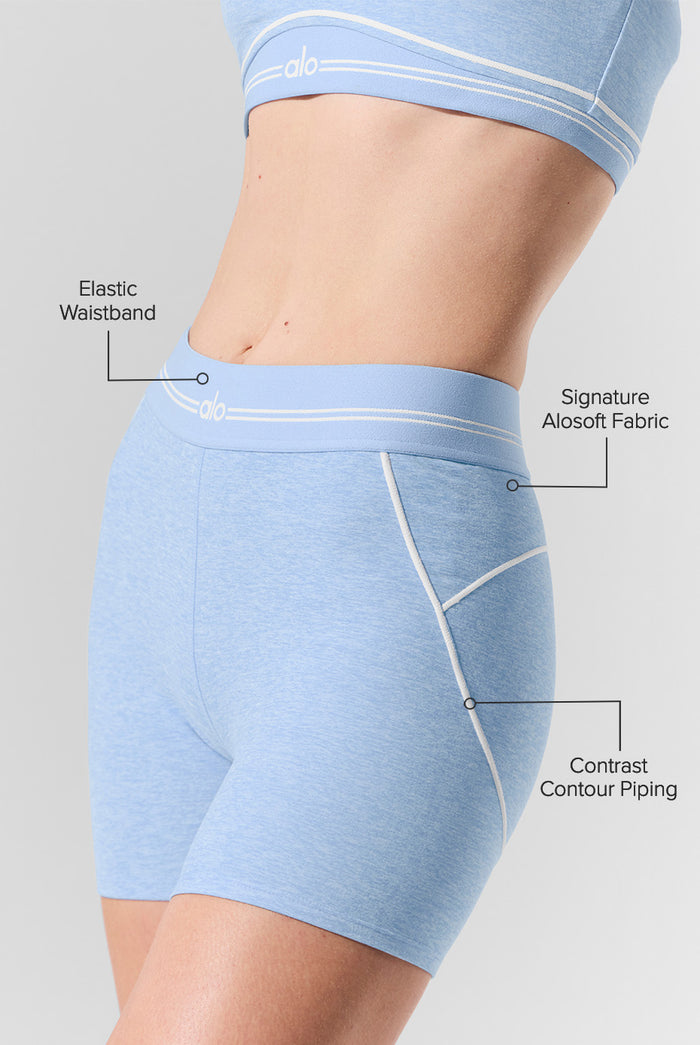 4" Alosoft High-Waist Heart Throb Short - Seashell Blue Heather/White
