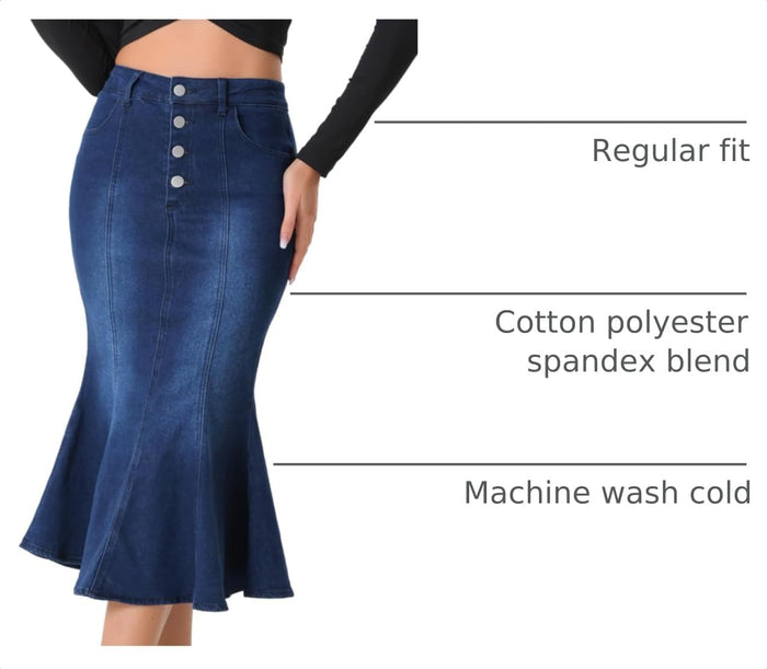 Allegra K Denim Skirt for Women Fishtail Midi Jean Skirts