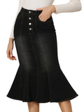 Allegra K Denim Skirt for Women Fishtail Midi Jean Skirts