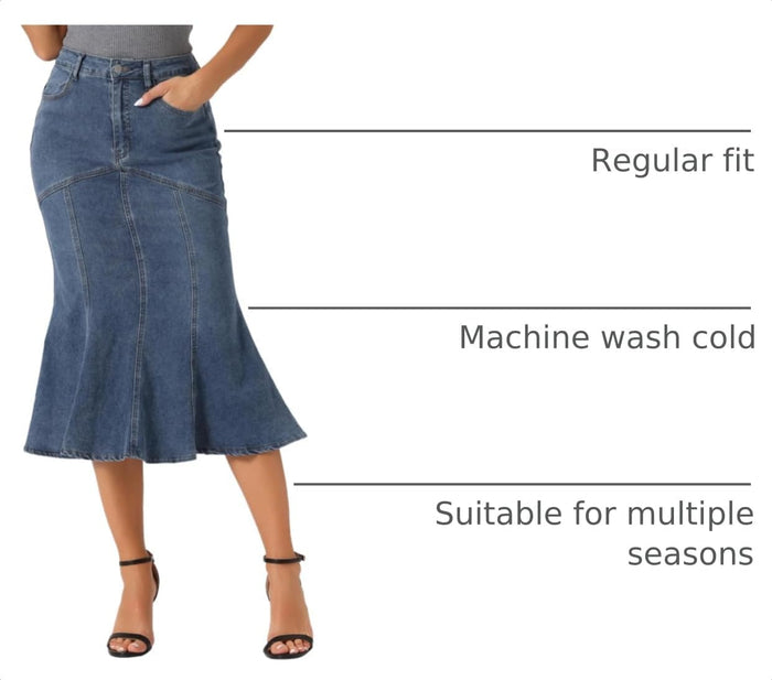Allegra K Women's Denim Skirt Fishtail Midi Jean Skirts