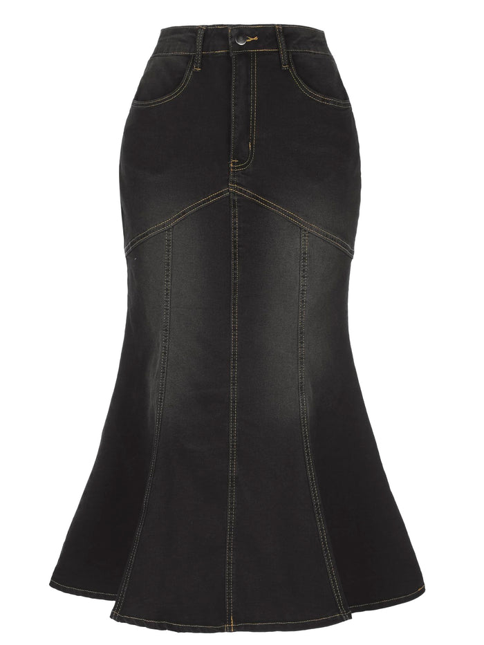 Allegra K Women's Denim Skirt Fishtail Midi Jean Skirts