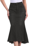 Allegra K Womens Washed Fishtail Denim Skirt High Waist Midi Jean Skirts