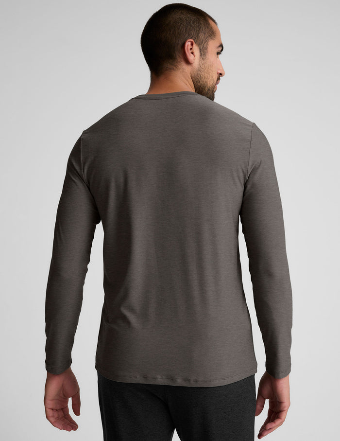 grey men's long sleeve top.