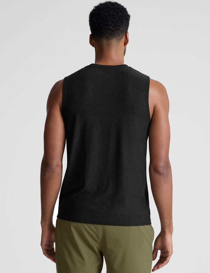 mens black muscle tank top with a rib crew neckline.