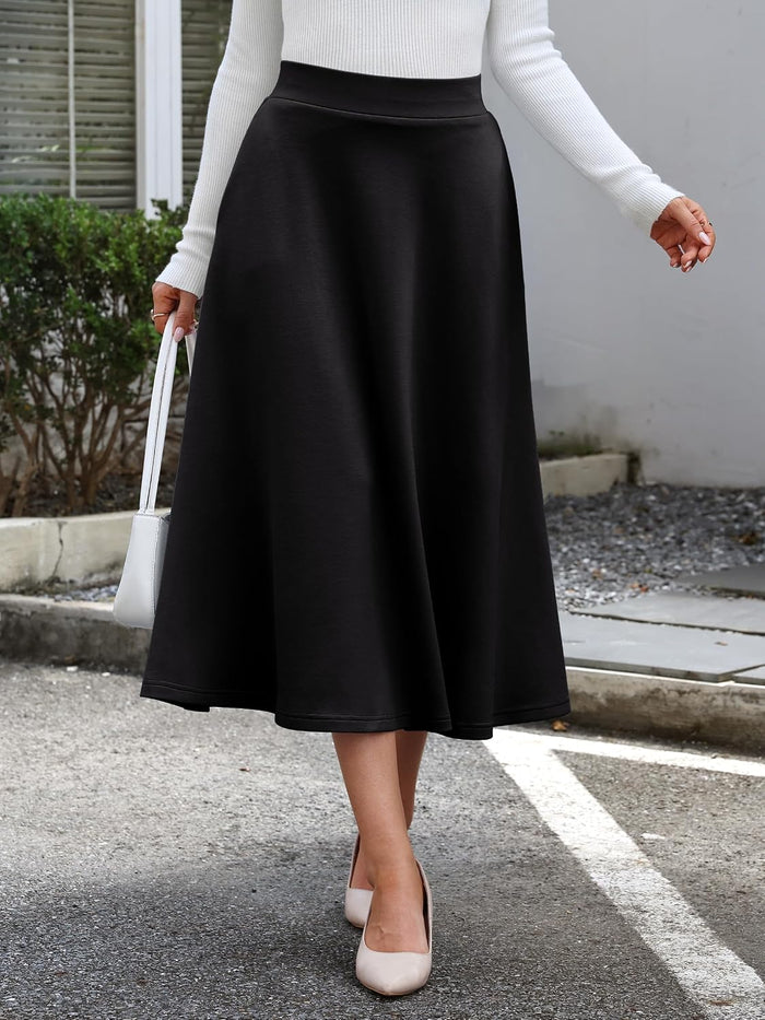 ANRABESS Women's A-Line Elastic High Waist Midi Skirts