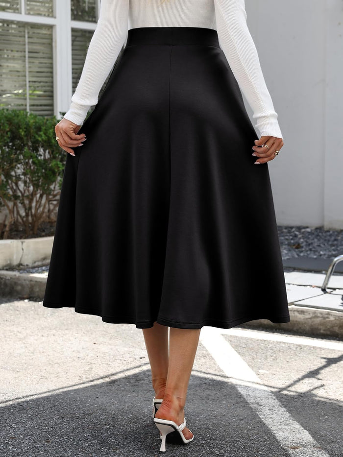 ANRABESS Women's A-Line Elastic High Waist Midi Skirts