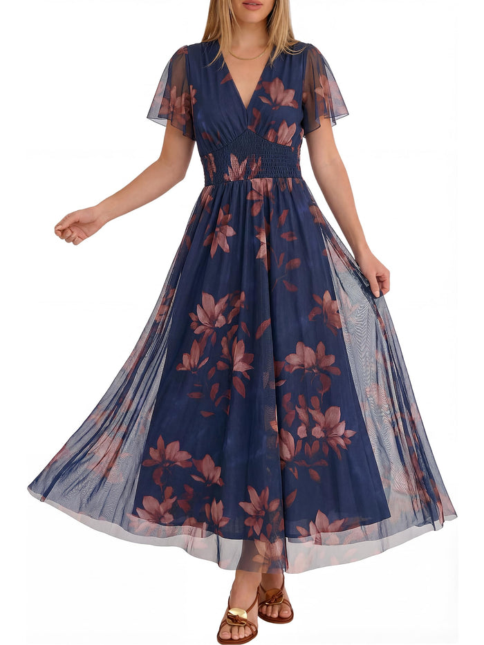 Brown Floral Dark Blue / Small