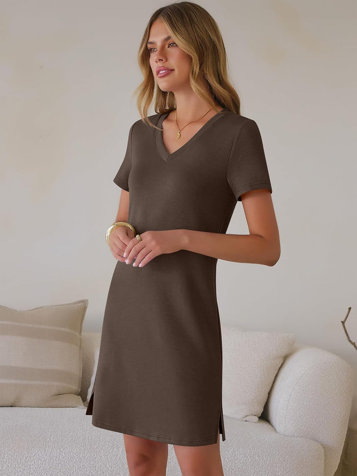 ANRABESS Womens Wrinkle Free Summer Casual Short Sleeve Mini Dresses