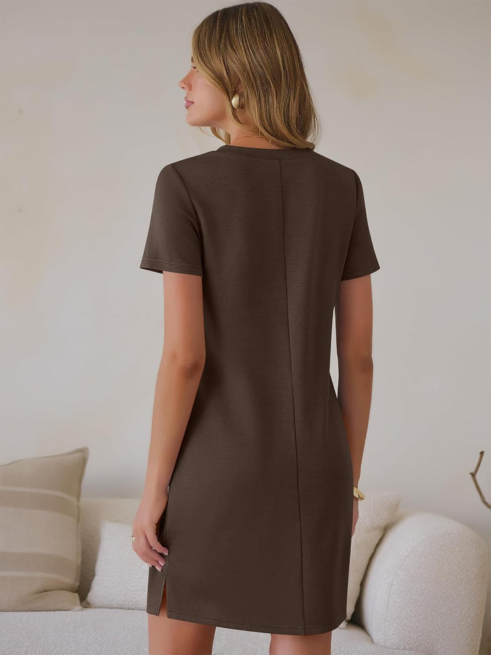 ANRABESS Womens Wrinkle Free Summer Casual Short Sleeve Mini Dresses