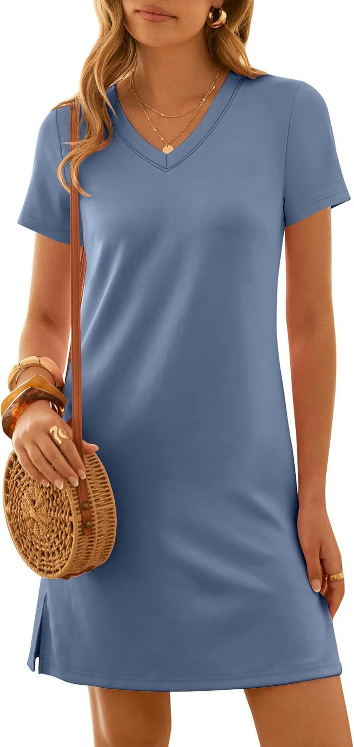 ANRABESS Womens Wrinkle Free Summer Casual Short Sleeve Mini Dresses