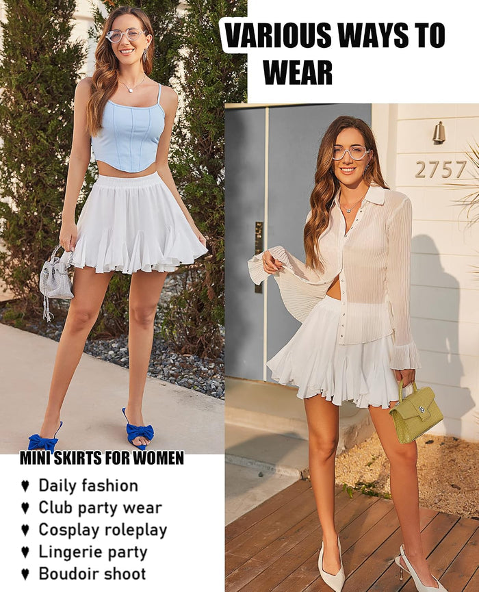 Avidlove Women's Pleated Mini Skirt Ruffle Flowy Tennis Skirt Rave Outfit