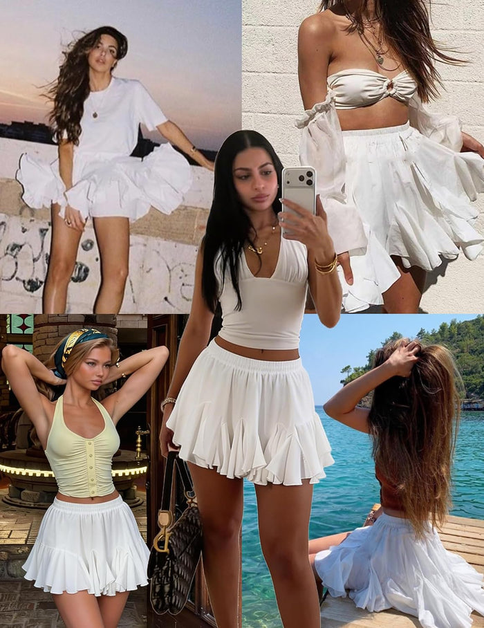Avidlove Women's Pleated Mini Skirt Ruffle Flowy Tennis Skirt Rave Outfit