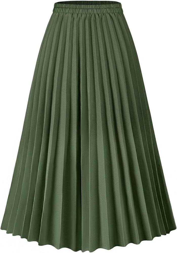 Basoteeuo Womens Skirt Leopard Print Midi Long Shirring Pleated Skirts High Waisted A Line Skirts