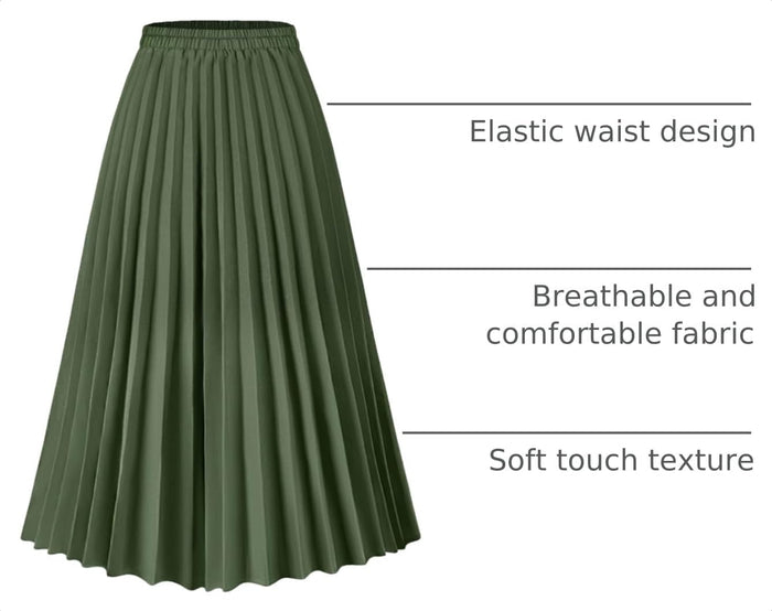 Basoteeuo Womens Skirt Leopard Print Midi Long Shirring Pleated Skirts High Waisted A Line Skirts