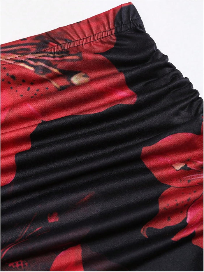 BEAUDRM Women's Floral Maxi Skirt Ruched Fishtail Bodycon Long Skirts