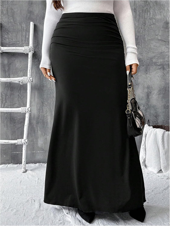 BEAUDRM Women's Plus Size Maxi Skirt Ruched Bodycon Fishtail Long Skirts