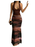 BEAUDRM Women's Tie Dye Fishtail Skirt Y2k Mesh Bodycon Maxi Skirts
