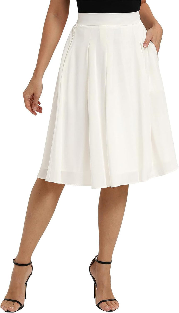 Belle Poque Women Pleated A Line Skirt Below Knee Length