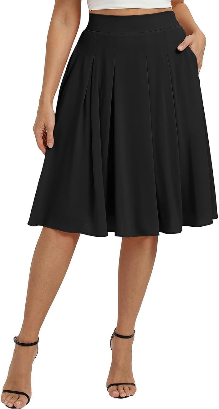 Belle Poque Women Pleated A Line Skirt Below Knee Length