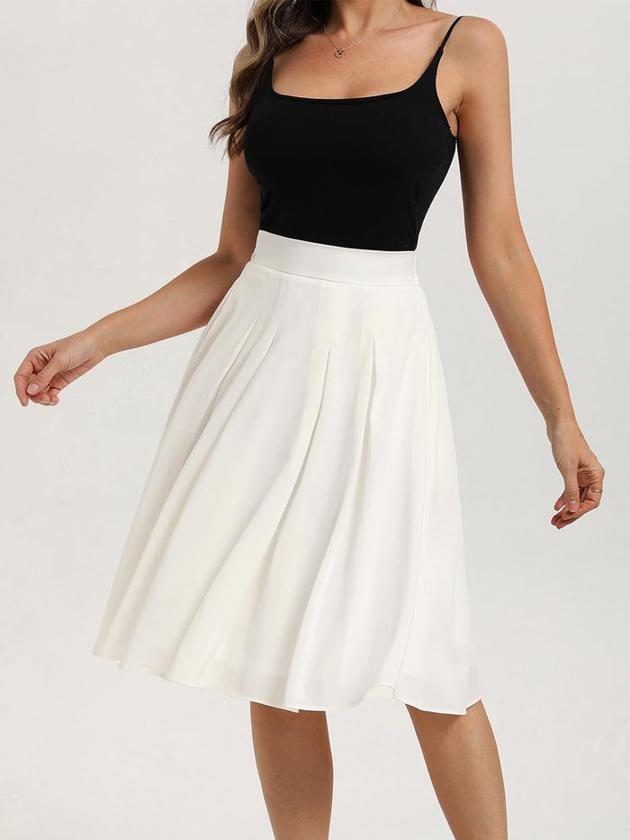 Belle Poque Women Pleated A Line Skirt Below Knee Length