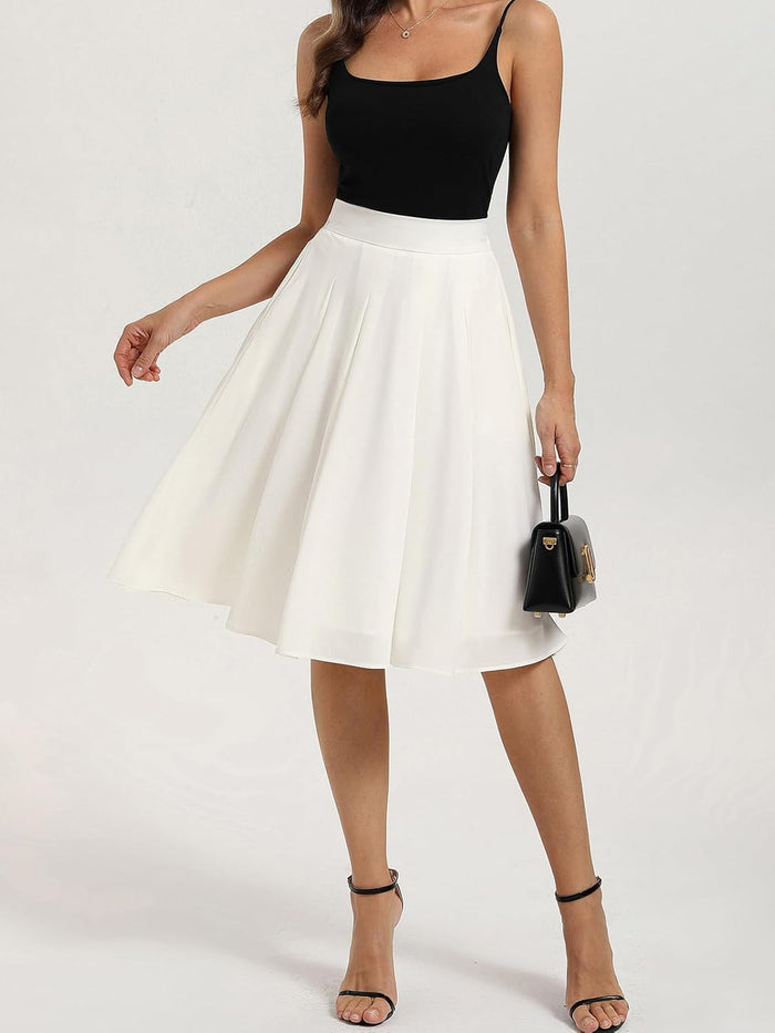 Belle Poque Women Pleated A Line Skirt Below Knee Length