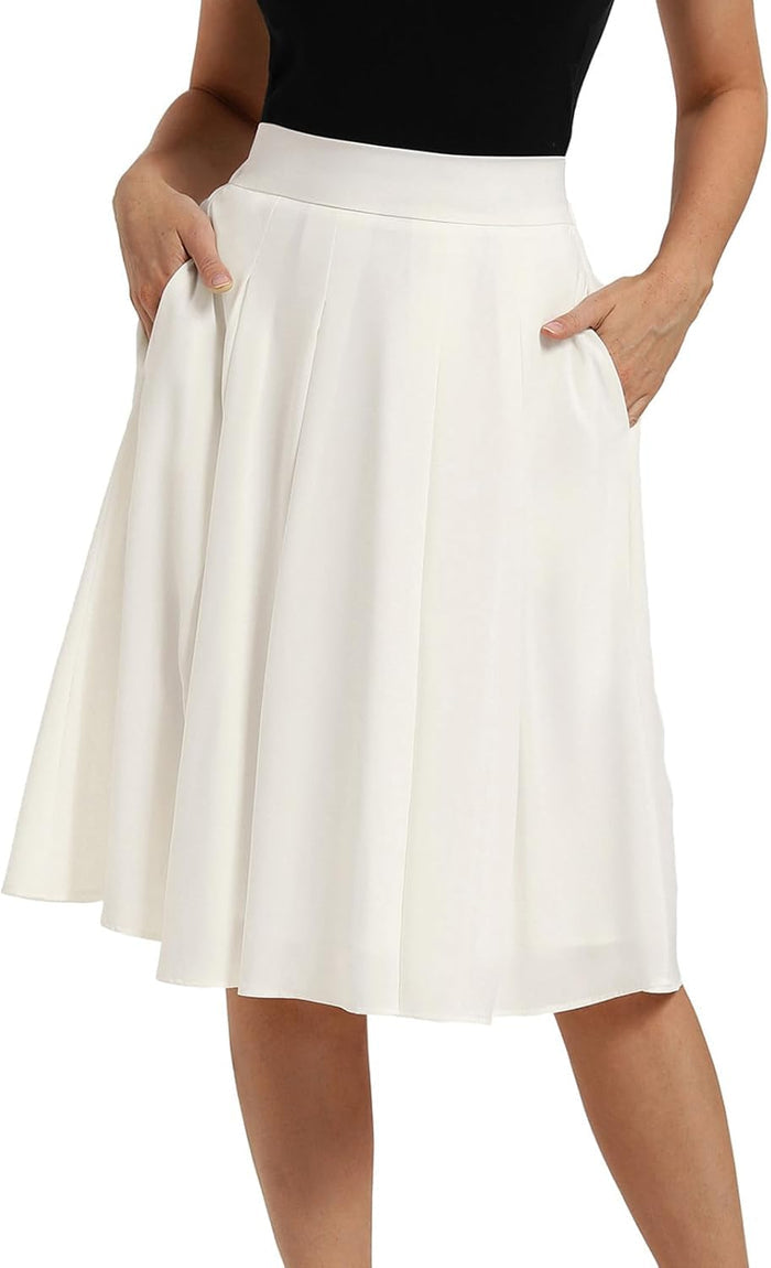 Belle Poque Women Pleated A Line Skirt Below Knee Length