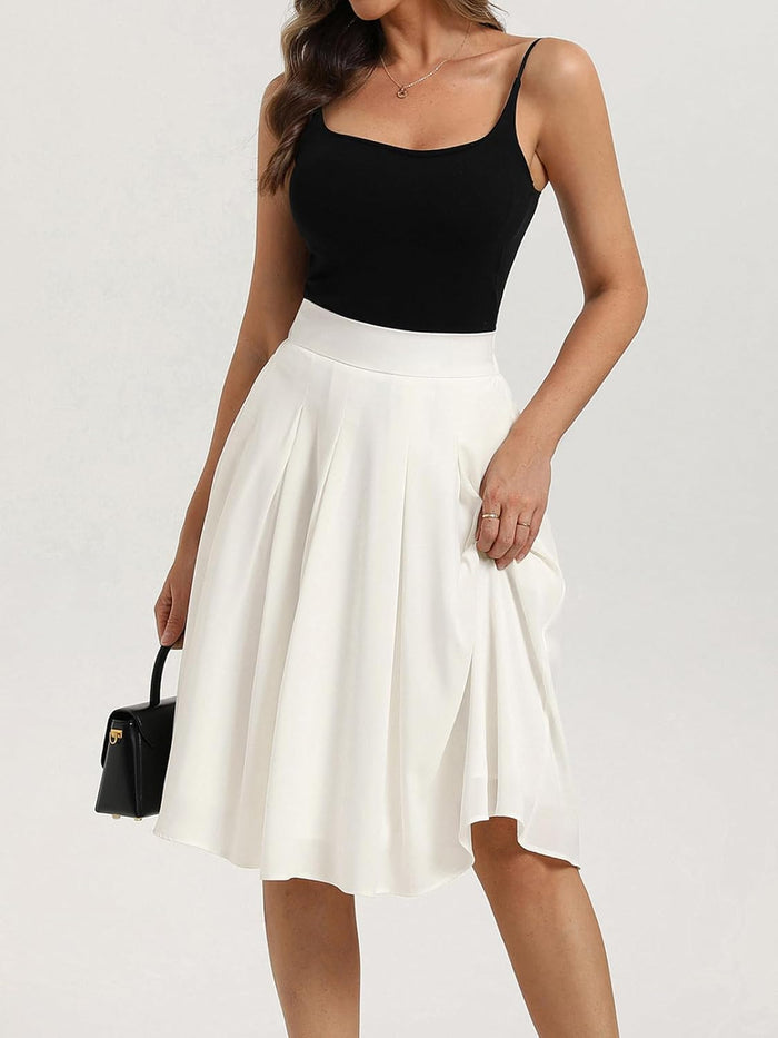 Belle Poque Women Pleated A Line Skirt Below Knee Length