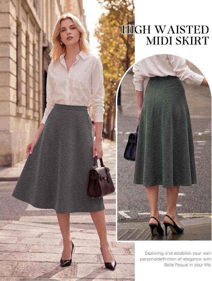 Belle Poque Womens 2026 Fall Winter Vintage High Waisted Midi Skirt