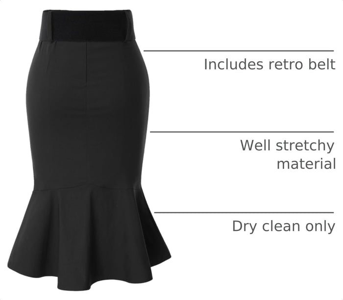 Belle Poque Women’s High Waisted Peplum Midi Pencil Skirt Work Business Skirts with Belt