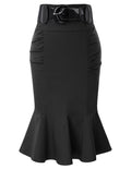 Belle Poque Women’s High Waisted Peplum Midi Pencil Skirt Work Business Skirts with Belt