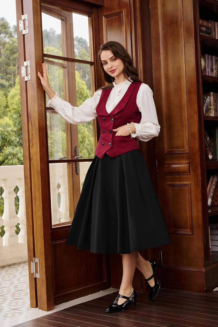 Belle Poque Women's Midi Pleated A-Line Skirts Pockets