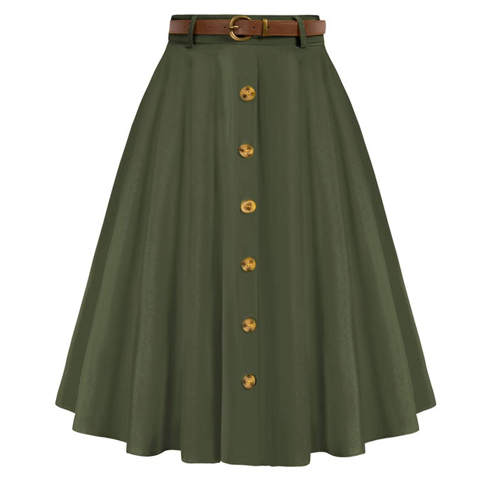 Belle Poque Women's Vintage Stretch High Waist A-Line Flared Midi Skirts with Pockets & Belts