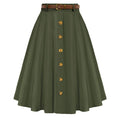 Belle Poque Women's Vintage Stretch High Waist A-Line Flared Midi Skirts with Pockets & Belts