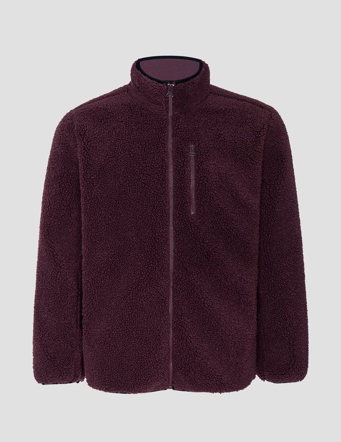 men's zip-up fleece jacket on a light background.