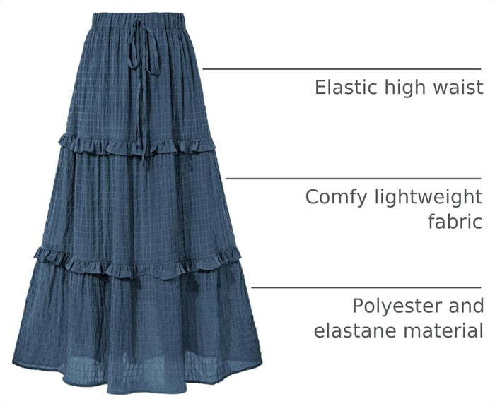 BTFBM Casual Solid Maxi Skirt Fall Clothes Flared A-Line Skirts for Women