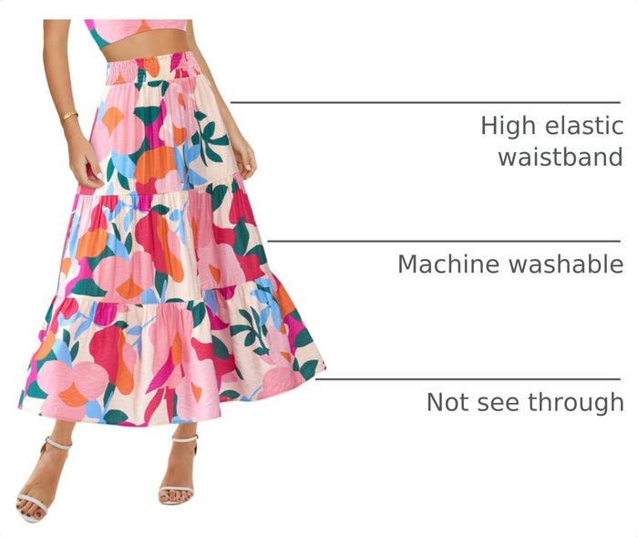 BTFBM Midi Skirts for Women 2026 Summer Boho Floral Skirt