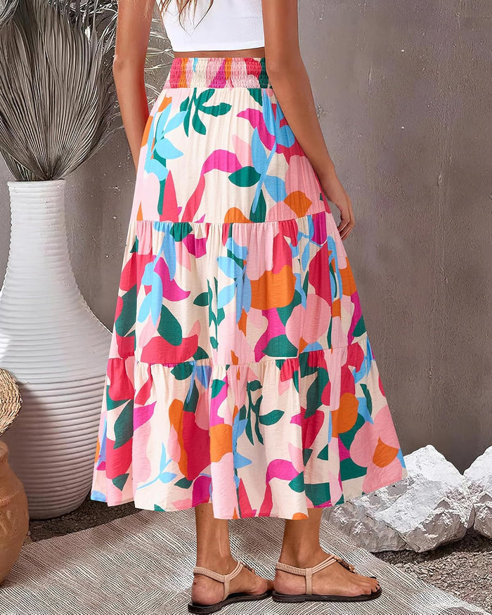 BTFBM Midi Skirts for Women 2026 Summer Boho Floral Skirt