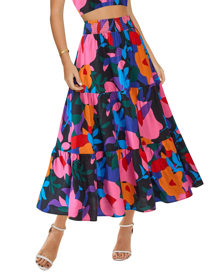 BTFBM Midi Skirts for Women 2026 Summer Boho Floral Skirt