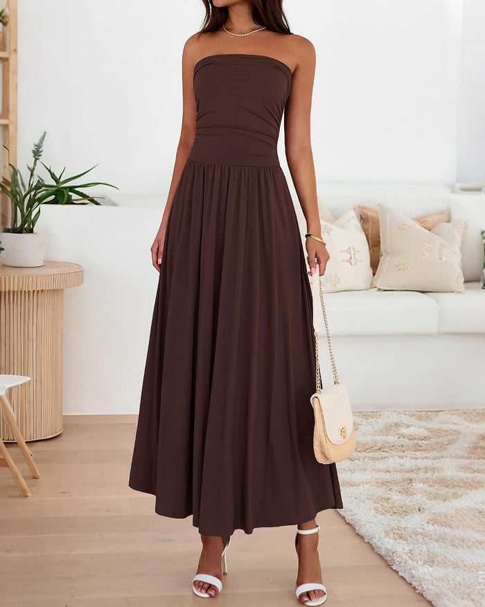 BTFBM Summer Maxi Dresses for Women Strapless Tube Top Dress