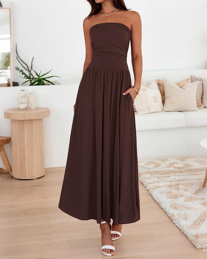 BTFBM Summer Maxi Dresses for Women Strapless Tube Top Dress