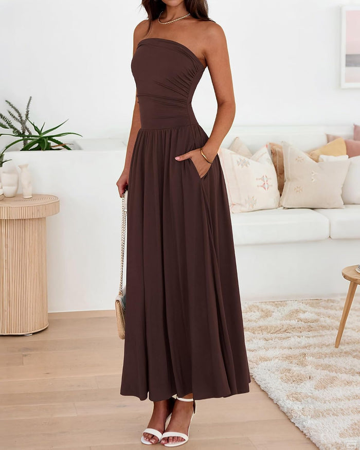 BTFBM Summer Maxi Dresses for Women Strapless Tube Top Dress