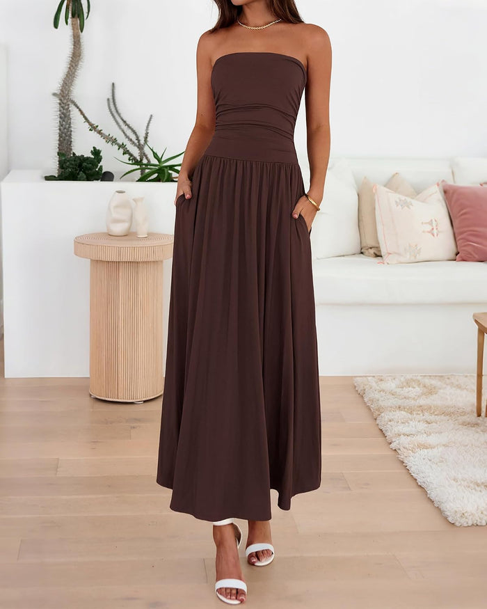 BTFBM Summer Maxi Dresses for Women Strapless Tube Top Dress
