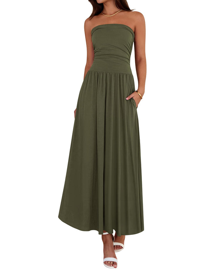 BTFBM Summer Maxi Dresses for Women Strapless Tube Top Dress