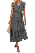 BTFBM Women Summer Casual Wrap V Neck Ruffle Cap Sleeve Belted Midi Dress