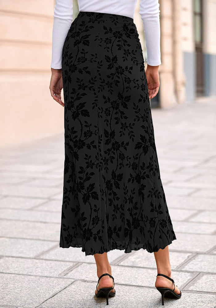 BTFBM Womens Floral Mesh Maxi Skirts