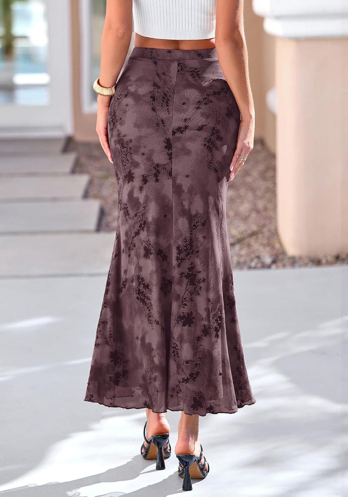 BTFBM Womens Floral Mesh Maxi Skirts