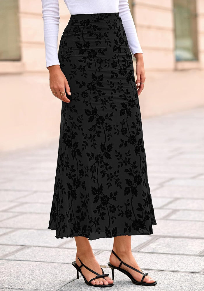 BTFBM Womens Floral Mesh Maxi Skirts