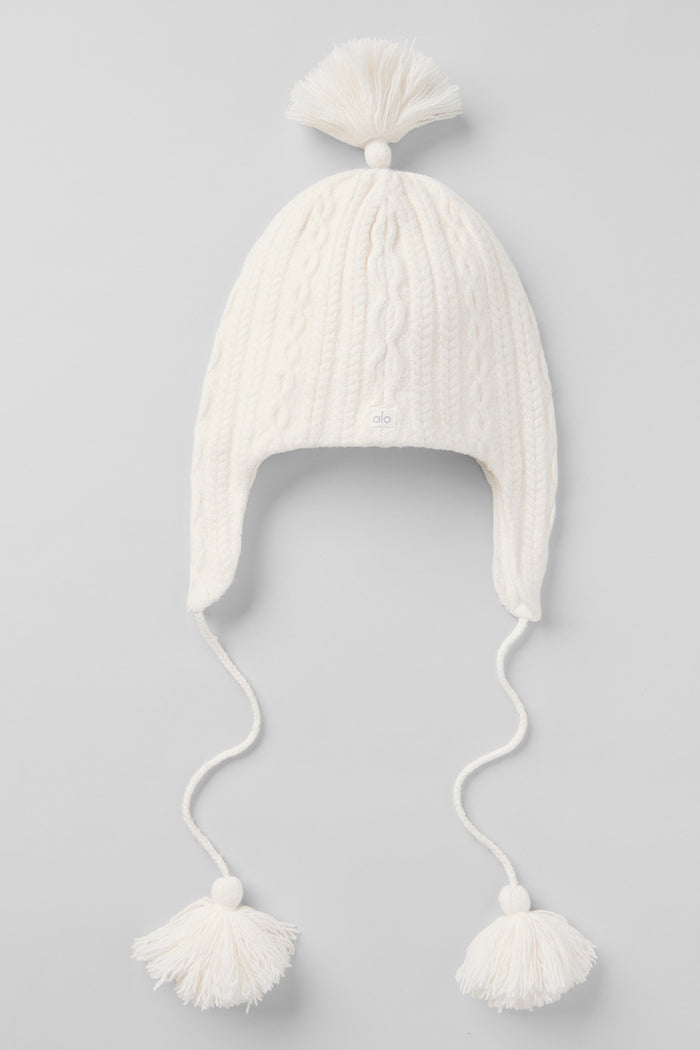 Cable Knit Winter Bliss Earflap Beanie - Ivory