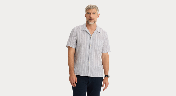 Front view of model wearing Lamartine Camp Collar Shirt, Regular Fit.