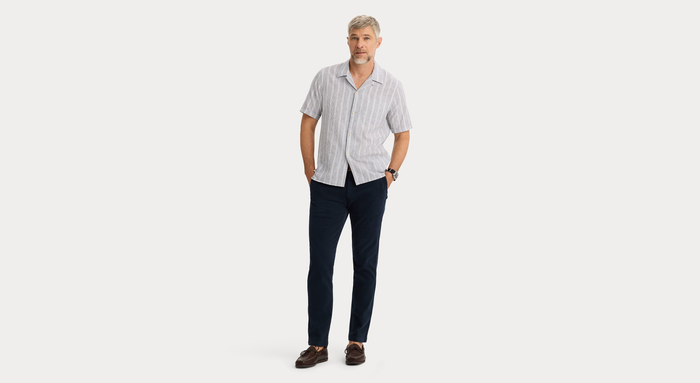 View of model wearing Lamartine Camp Collar Shirt, Regular Fit.